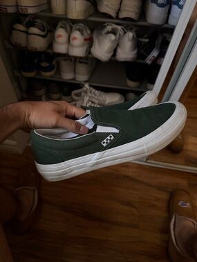 Green slip on Vans